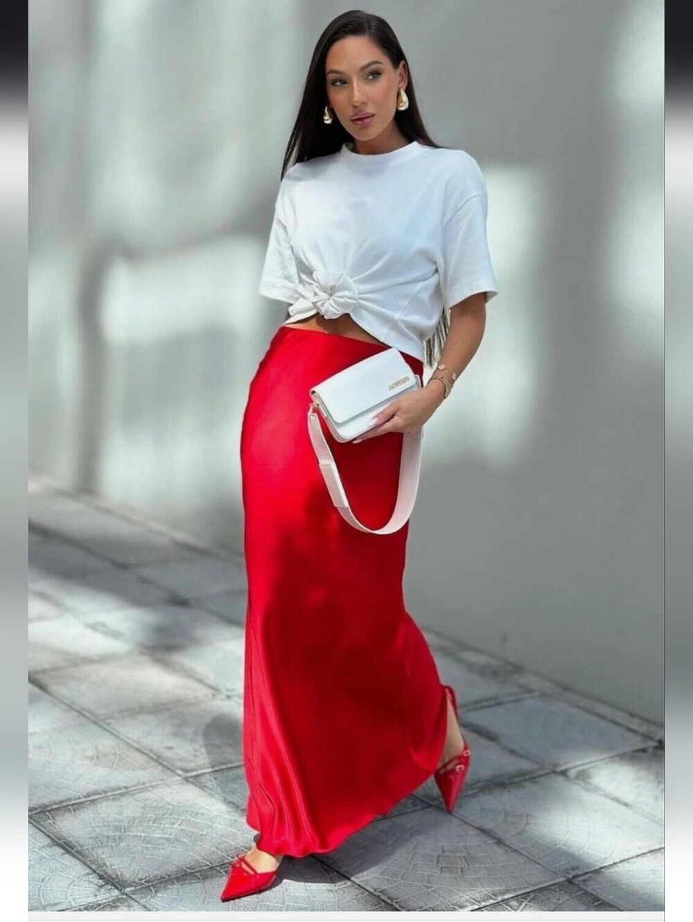Zara Red Satin Maxi Skirt - Sleek Bias Slip Design